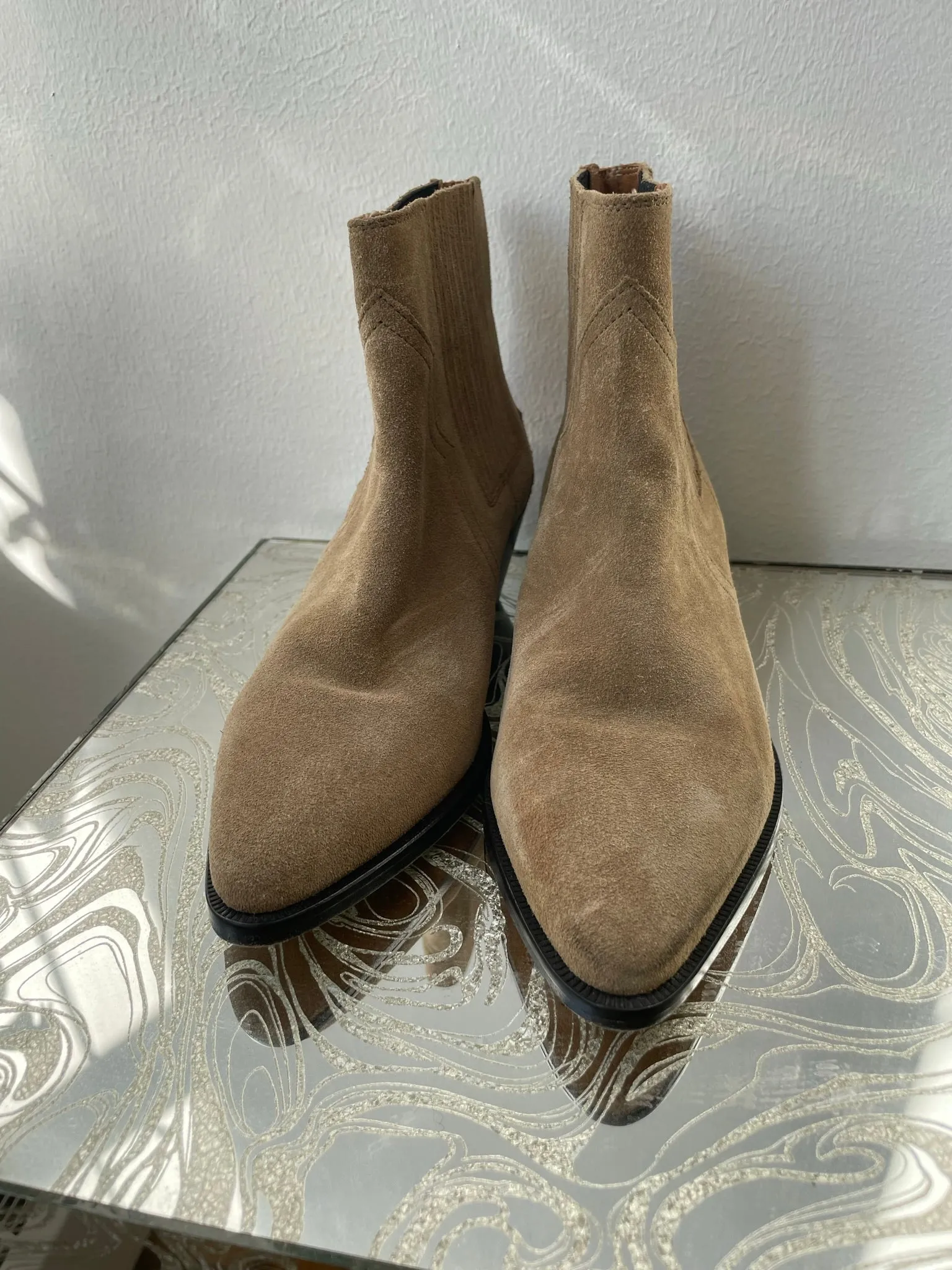 00's Taupe Suede Western Boots by Isabel Marant