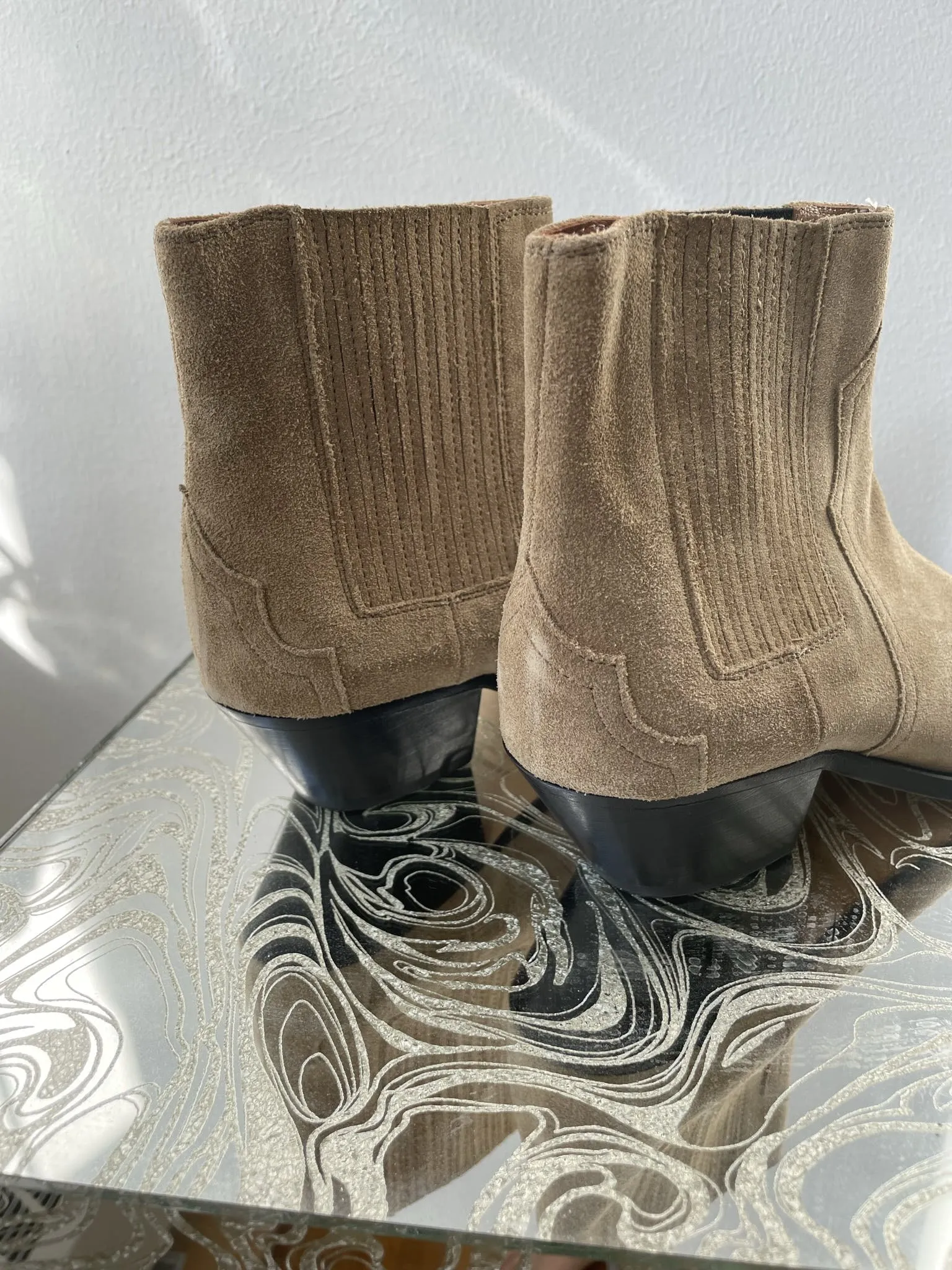 00's Taupe Suede Western Boots by Isabel Marant