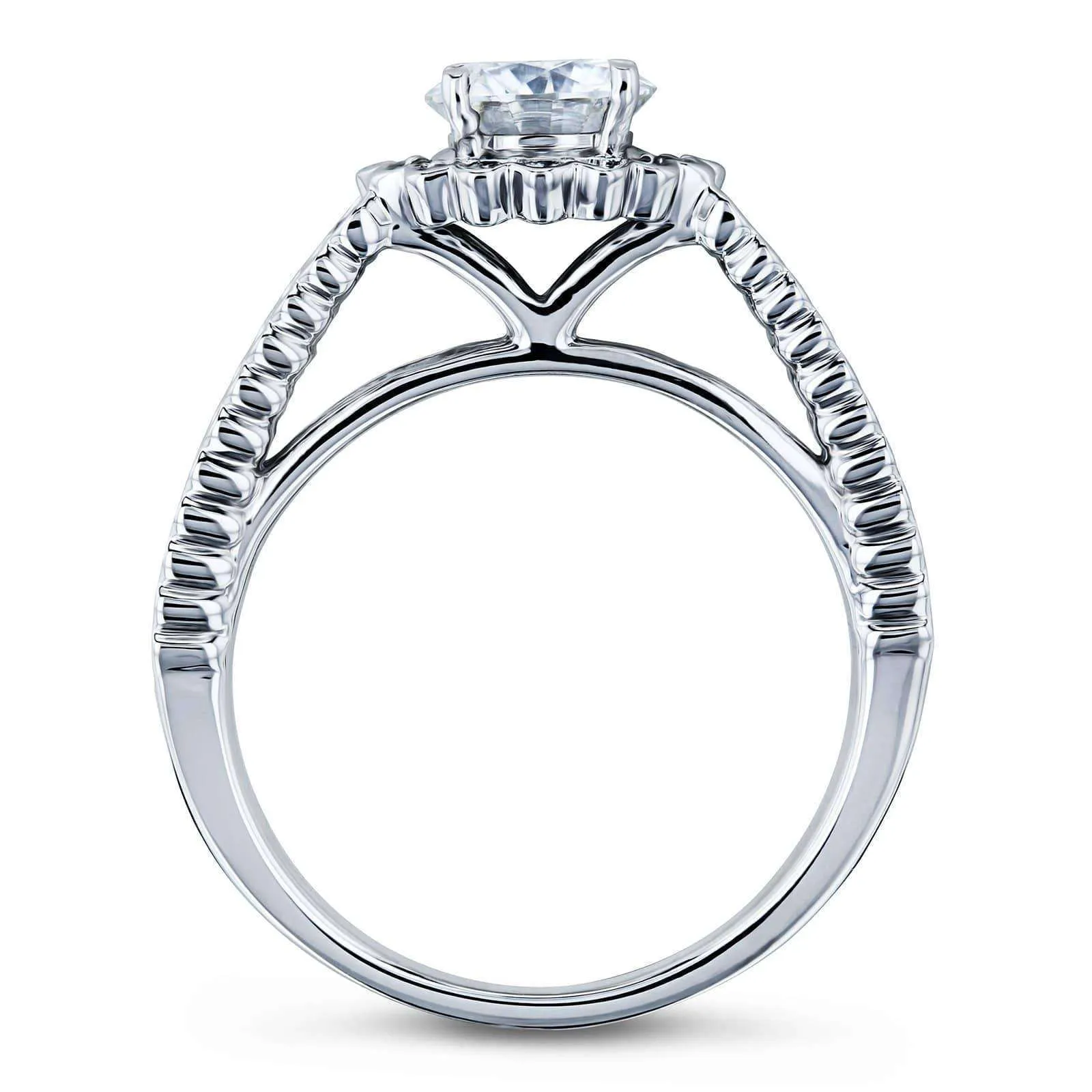 1-1/2ct TDW Flower Halo Ribbed Split Shank Diamond Ring