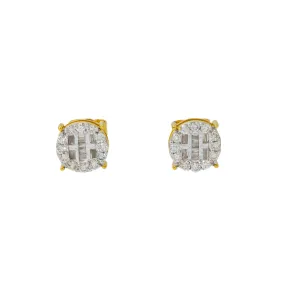 10K GOLD BAGUETTE AND ROUND DIAMOND CLUSTER CIRCLE SHAPE EARRINGS 0.56 CTW