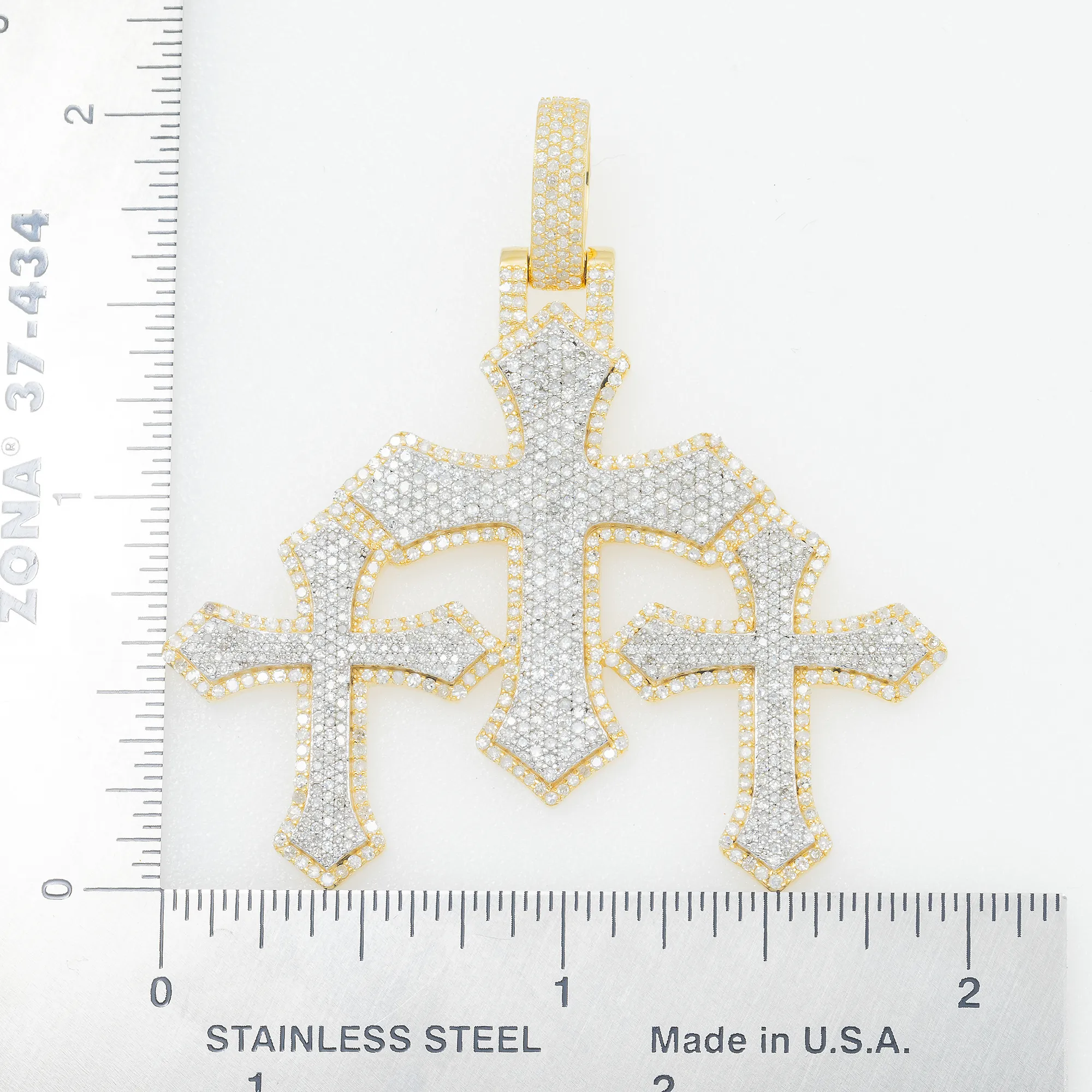 10K GOLD DIAMOND TRIPLE CROSSES PENDANT 2.49 CT