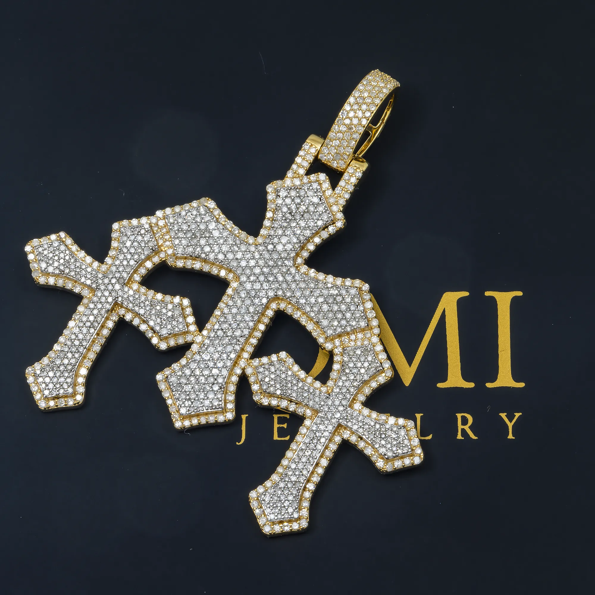 10K GOLD DIAMOND TRIPLE CROSSES PENDANT 2.49 CT