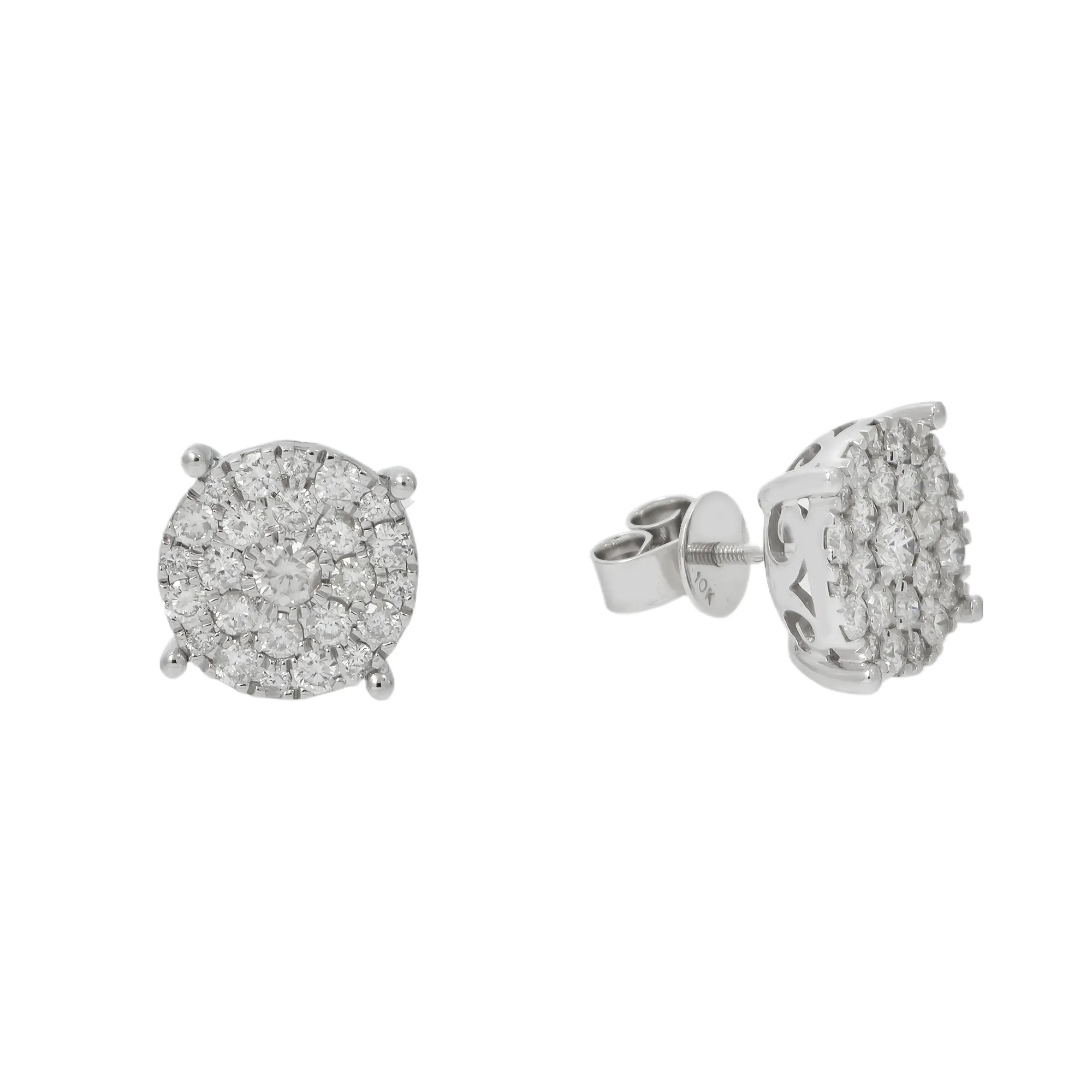 10K GOLD ROUND DIAMOND CLUSTER EARRINGS 0.93 CTW