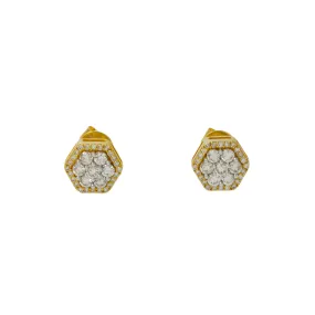 10K GOLD ROUND DIAMOND CLUSTER HEXAGON EARRINGS 0.62 CTW