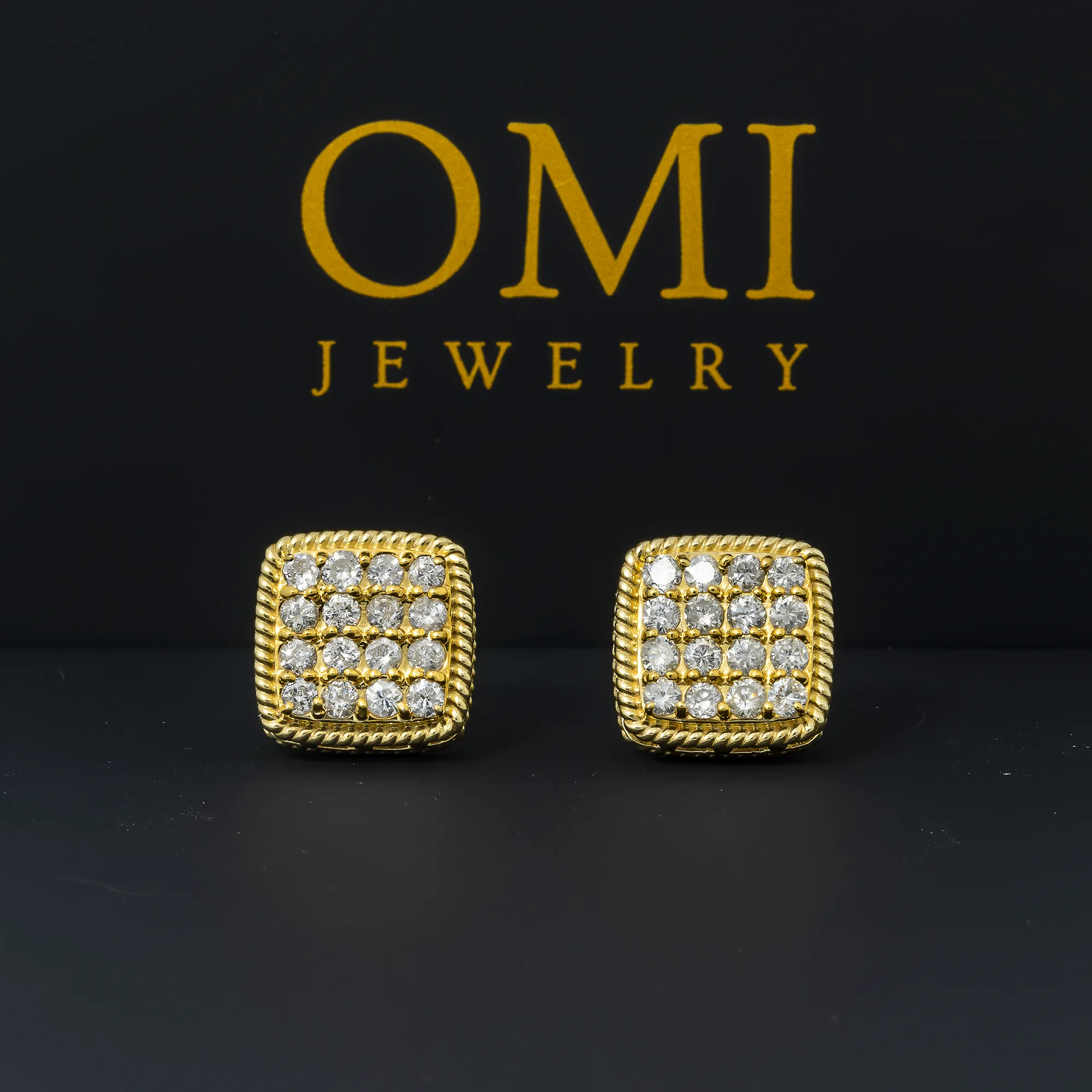 10K GOLD ROUND DIAMOND SQUARE SHAPE EARRINGS 1.06 CTW