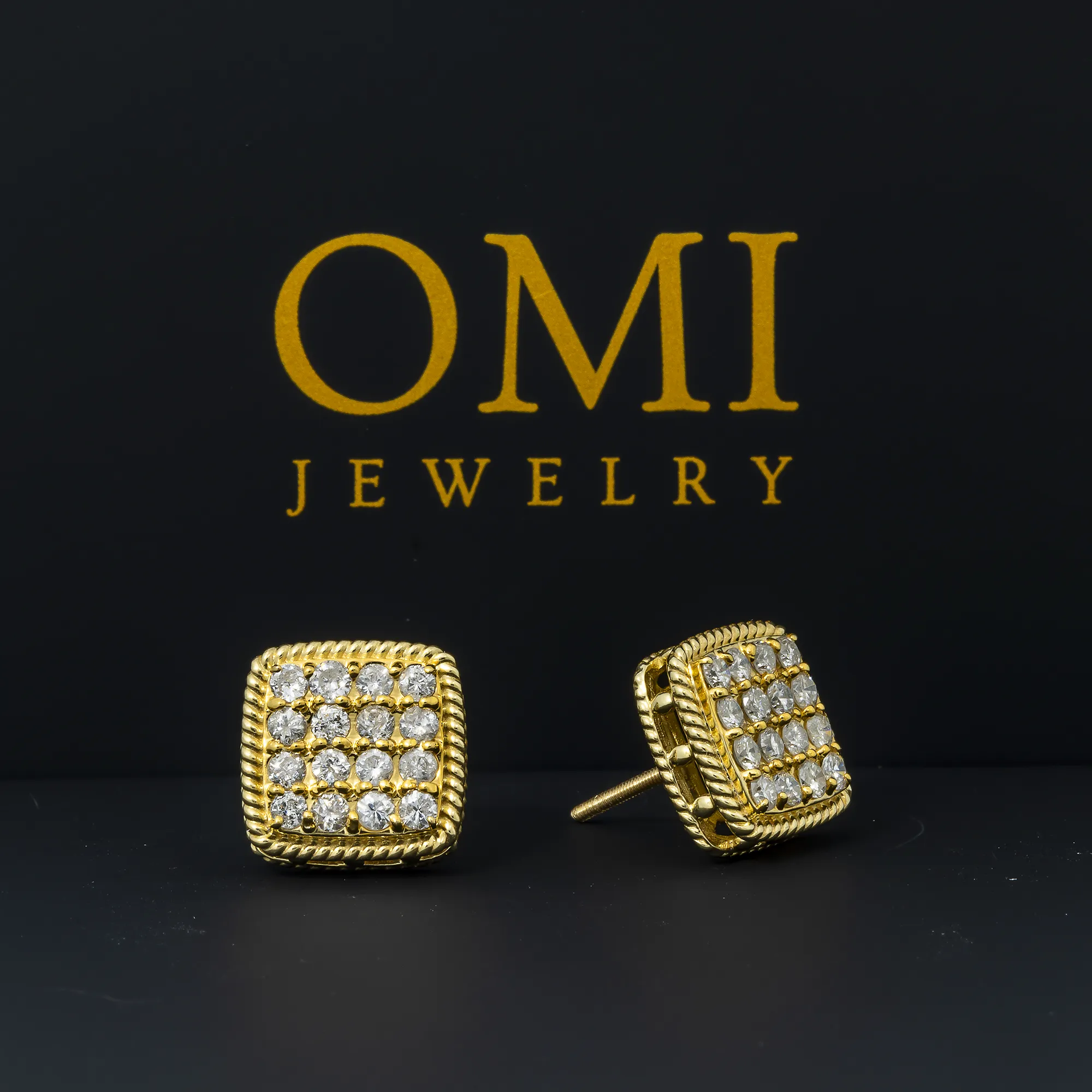 10K GOLD ROUND DIAMOND SQUARE SHAPE EARRINGS 1.06 CTW