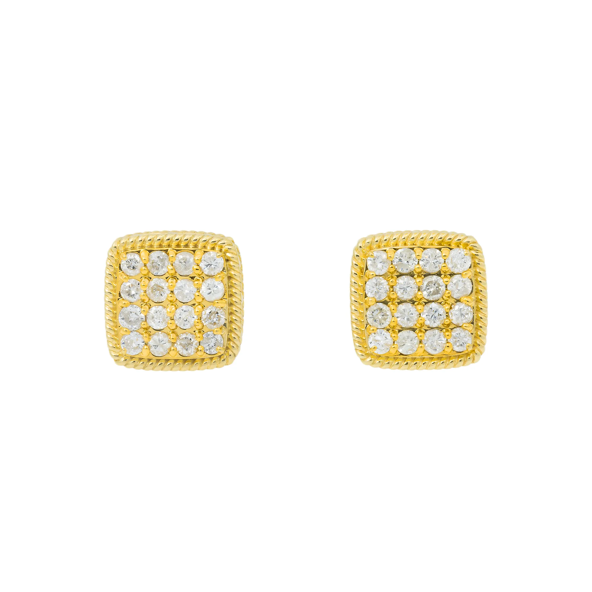 10K GOLD ROUND DIAMOND SQUARE SHAPE EARRINGS 1.06 CTW