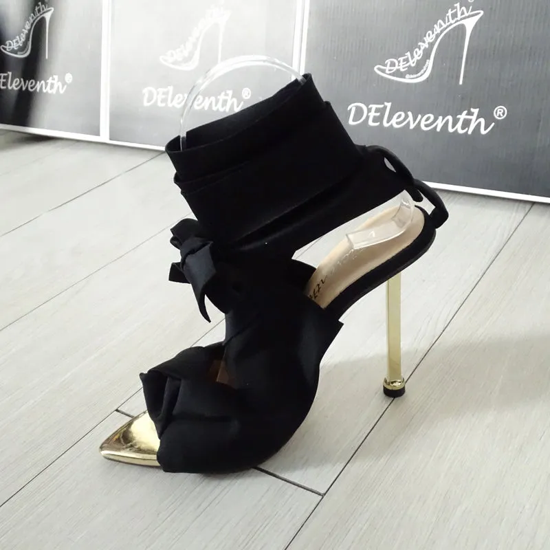 112392 DEleventh Shoes Hot Fashion Pointy Toe Metal Heels Dress Shoes Pumps High Heel Sandals Stock Strappy Heels For Ladies