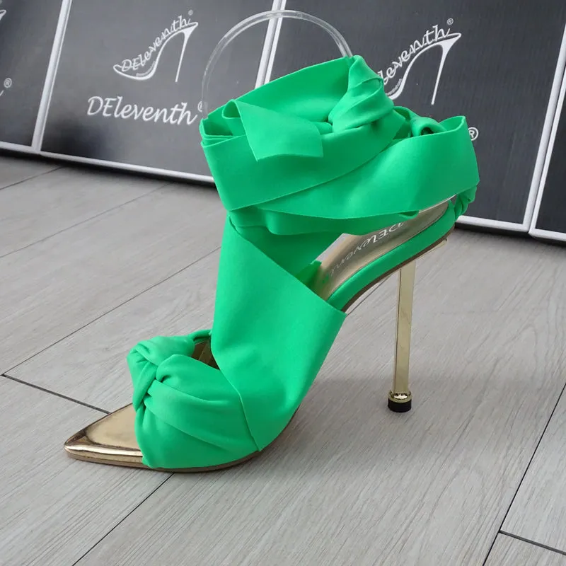 112392 DEleventh Shoes Hot Fashion Pointy Toe Metal Heels Dress Shoes Pumps High Heel Sandals Stock Strappy Heels For Ladies