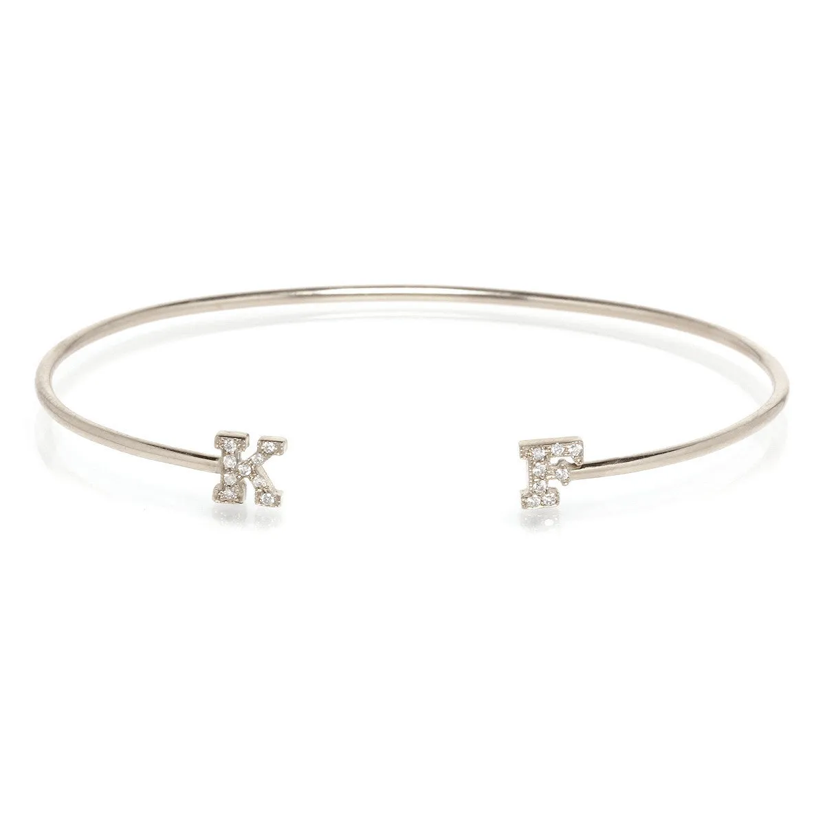 14k 2 Pavé Diamond Initial Letter Thin Cuff