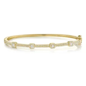 14KT GOLD 0.52 CTW DIAMOND 2-ROW HALO BANGLE BRACELET