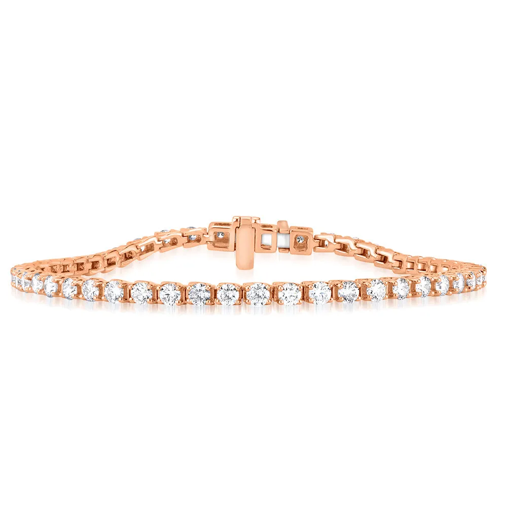 18ct Rose Gold 3 Carat Diamond Tennis 17.5cm Bracelet