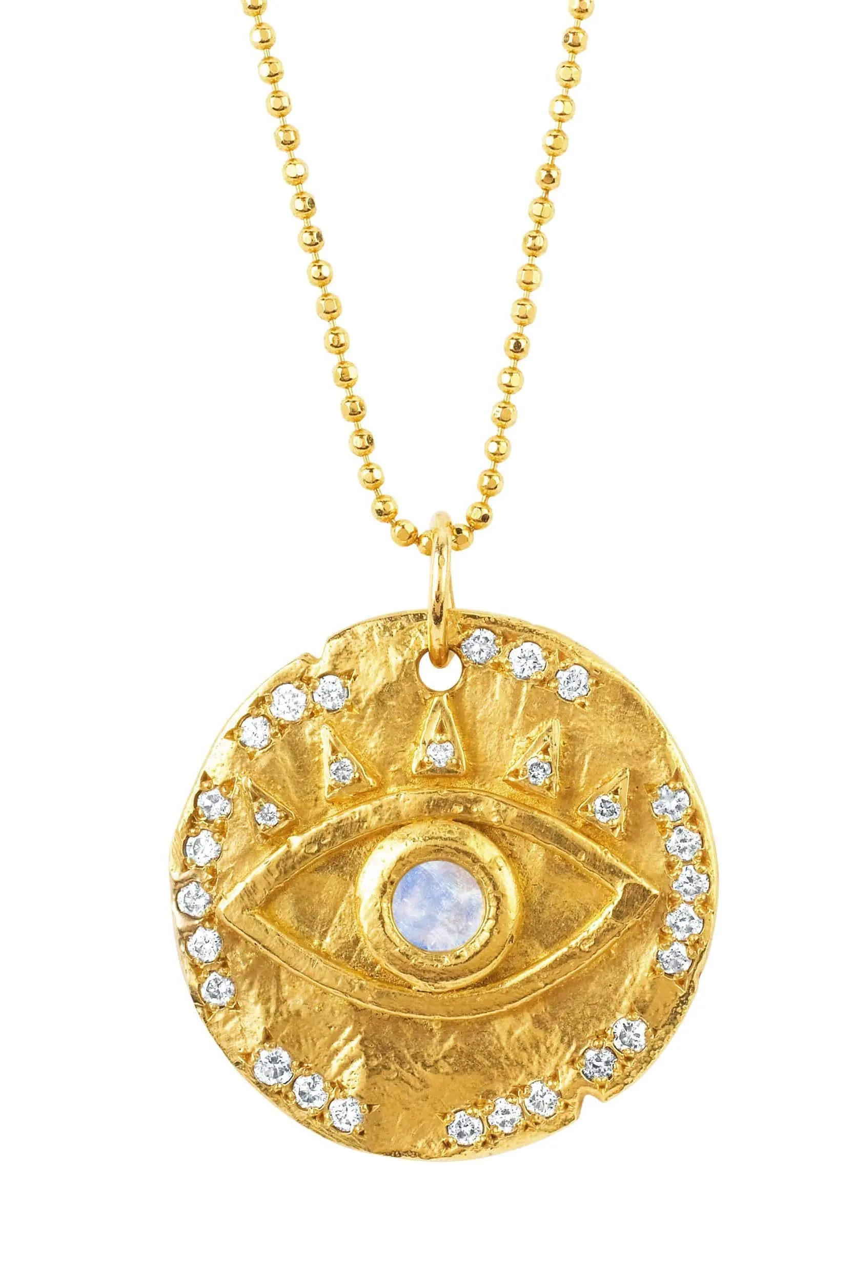 18k Moonstone Eye Of Protection Coin Pendant