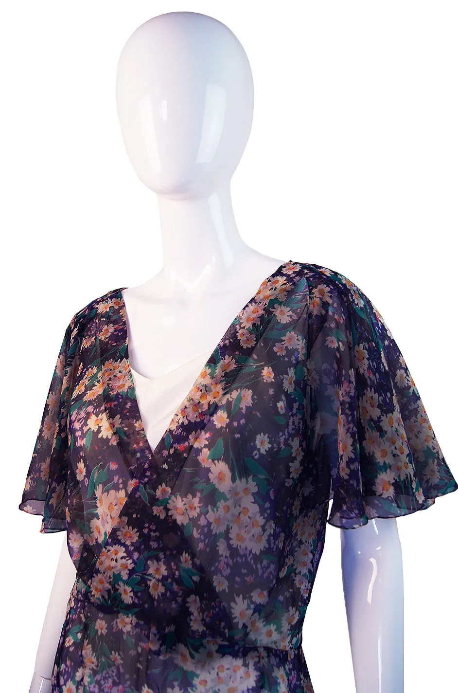 1930s Purple Floral Silk Chiffon Gown