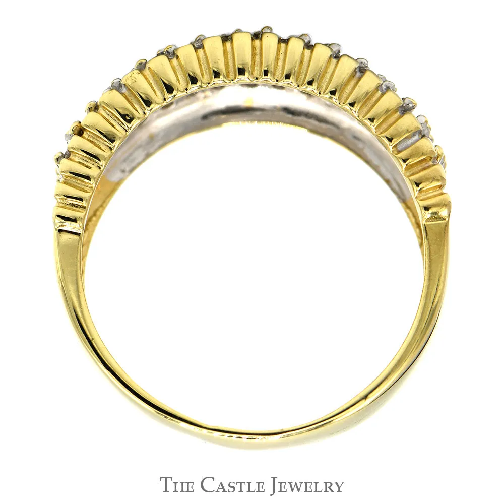 1cttw 4 Row Diamond Cluster Ring with Beaded Edges in 14k Yellow Gold