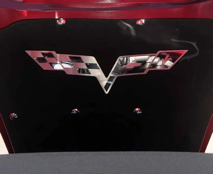 2005-2013 C6 Corvette - Hood Badge C6 Crossed Flags for Factory Hood Pad - Stainless Steel