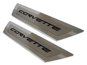 2005-2013 C6 Corvette - Outer Door Sills 'CORVETTE' Inlay 2Pc - Polished Stainless & Carbon Fiber