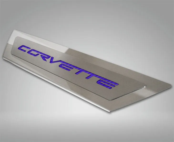 2005-2013 C6 Corvette - Outer Door Sills 'CORVETTE' Inlay 2Pc - Polished Stainless & Carbon Fiber