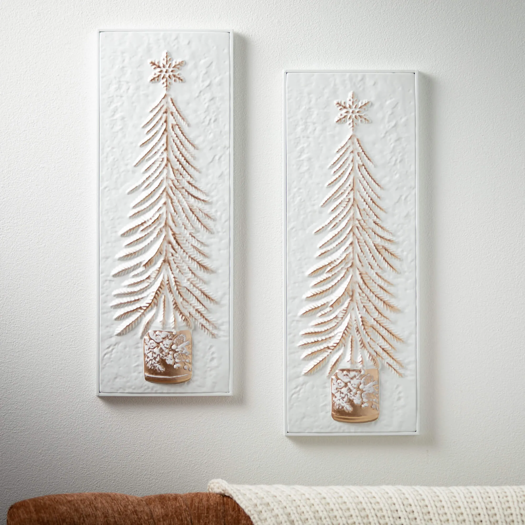 22"H Sullivans Embossed Tree Wall Decor - Set of 2, White