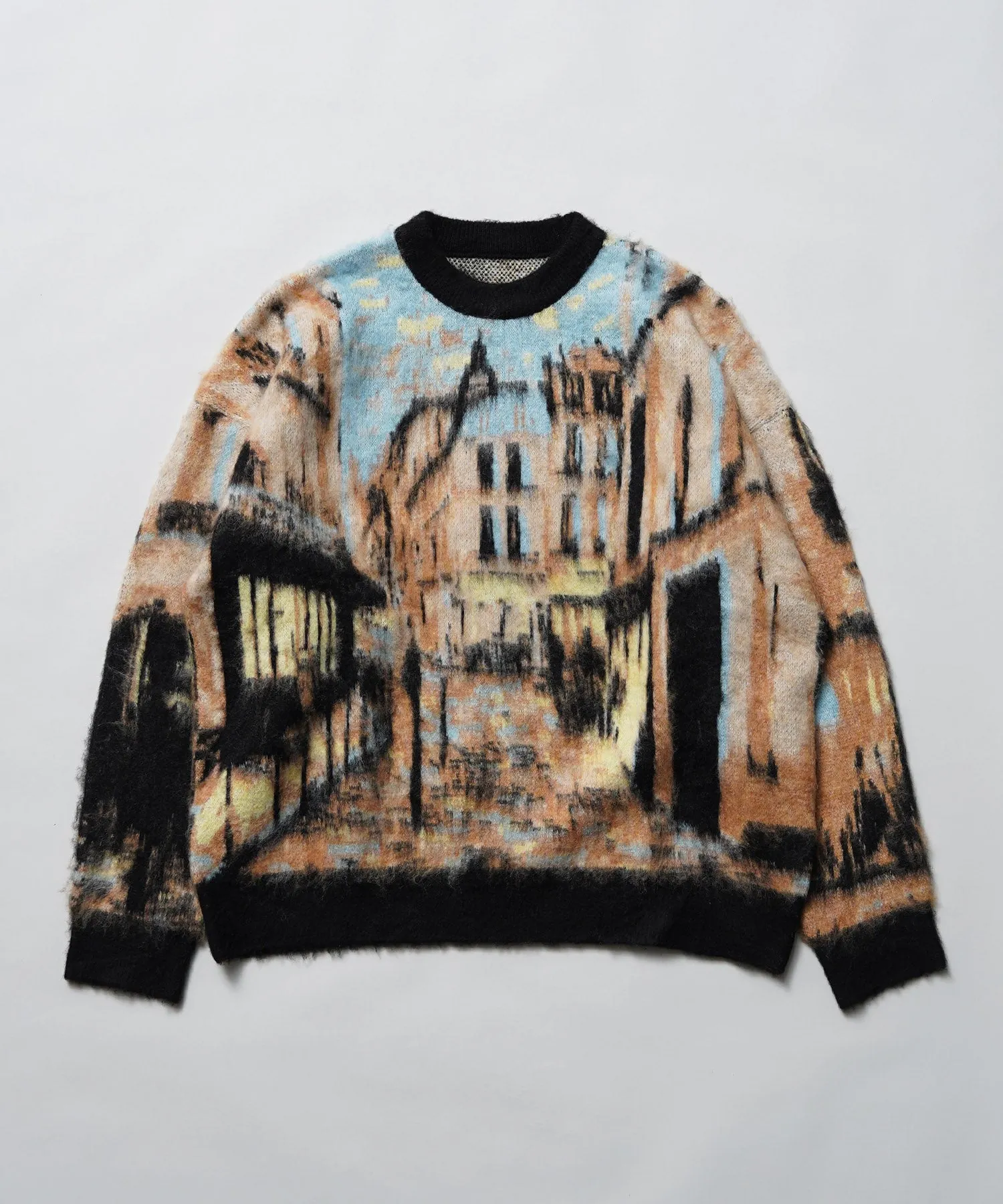 【24AW PRE-ORDER】Prime-Over Landscape Painting Crew Neck Knit Pullover