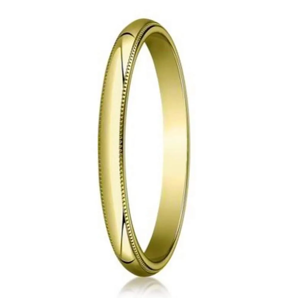 2mm Designer Traditional Fit Milgrain 14K Yellow Gold Wedding Band