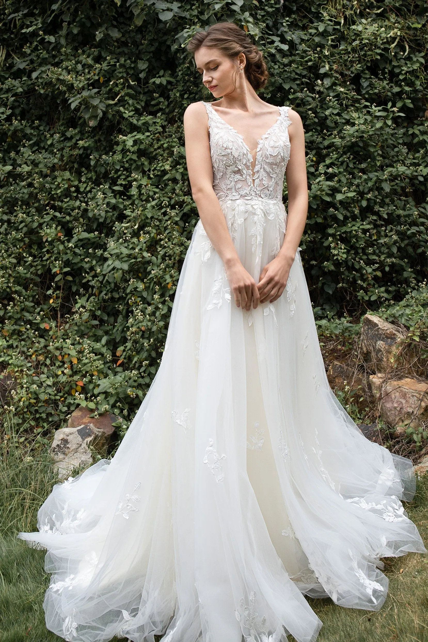 A-Line Court Train Tulle Wedding Dress CW2368