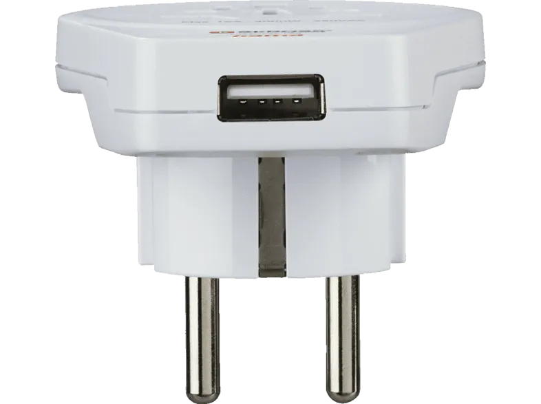 Adaptador enchufe - World to Europe Hama, 1 entradas USB, 250 V, Compatible con hasta 200 países, Blanco