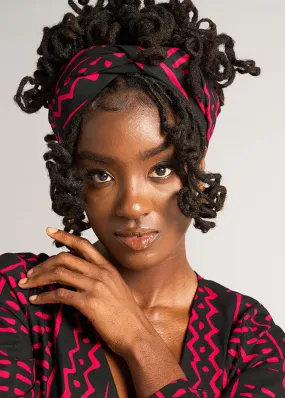 African Print Headwrap/Scarf (Black Magenta Tribal)