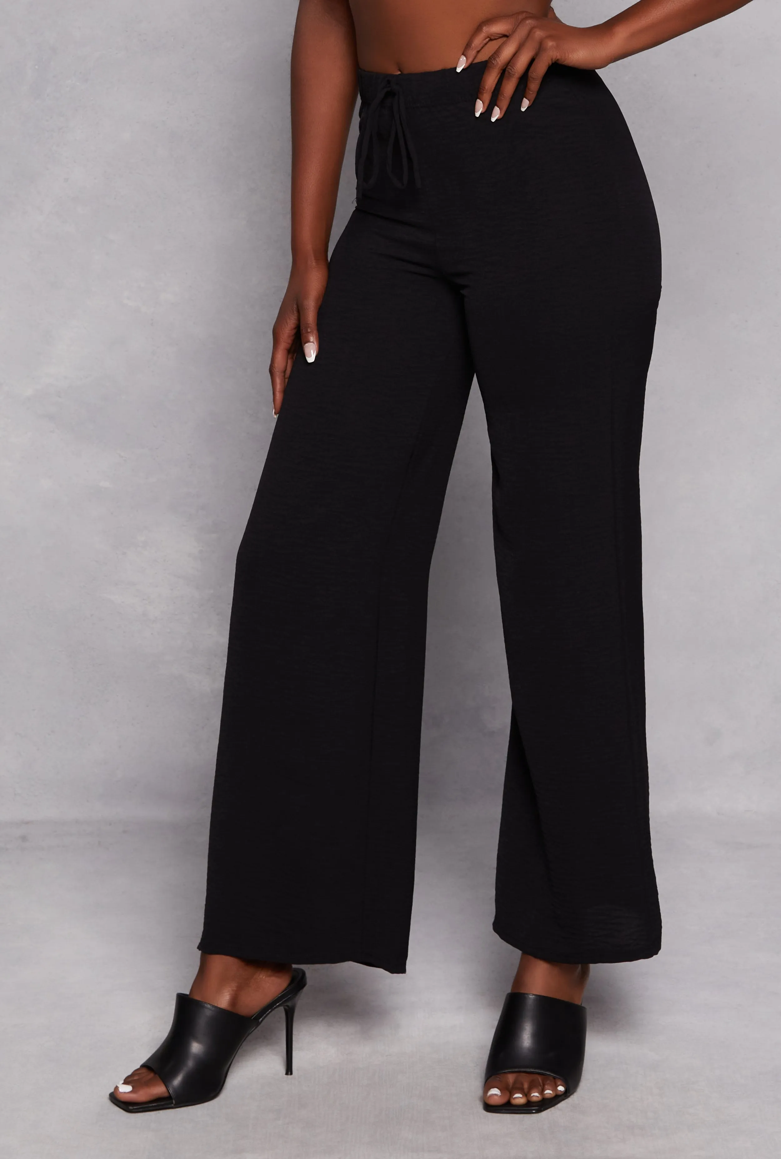 Airy Crepe Knit Pull On Wide Leg Pants