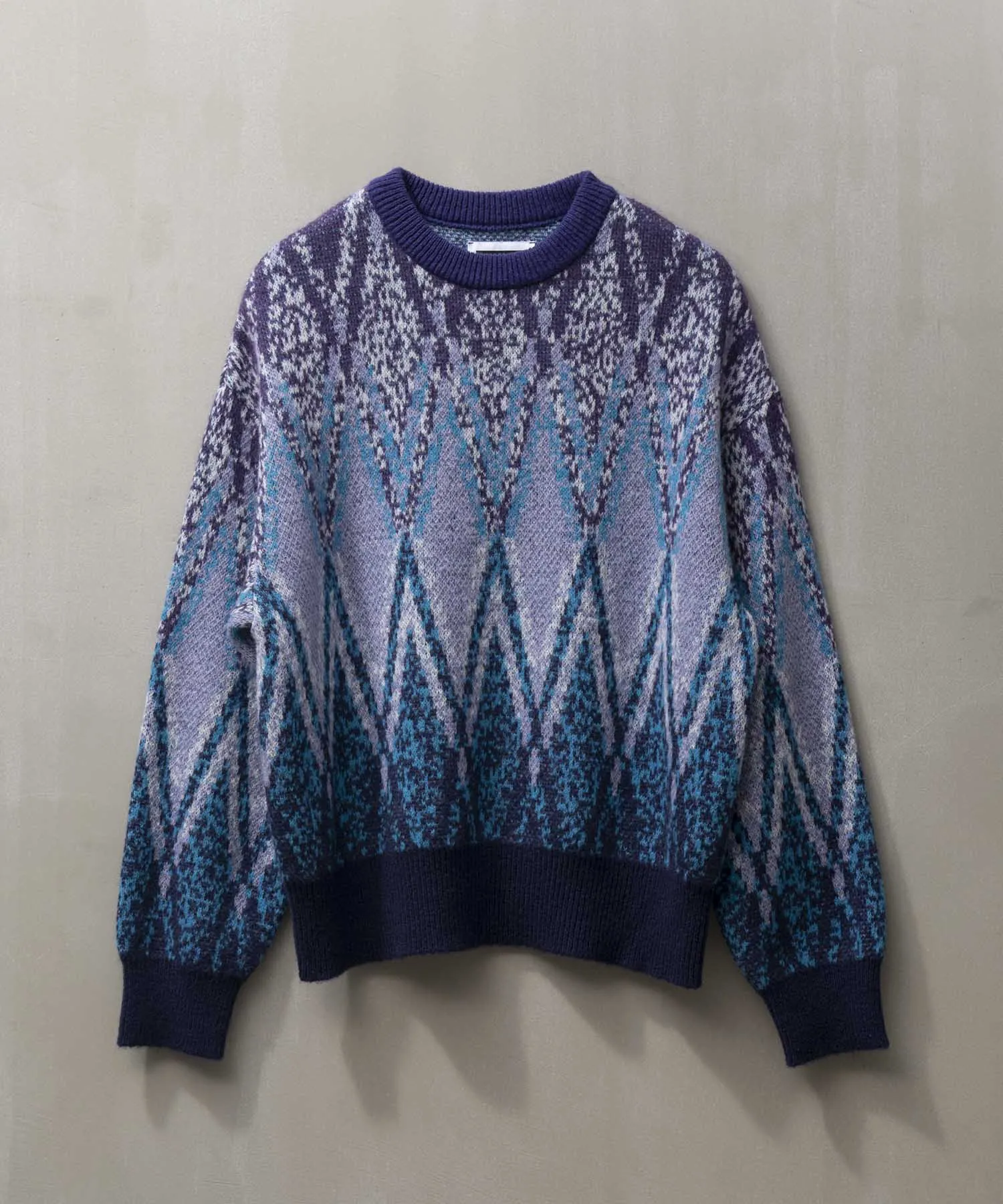 Airy Mohair Argyle Prime-Over Crew Neck Knit Pullover