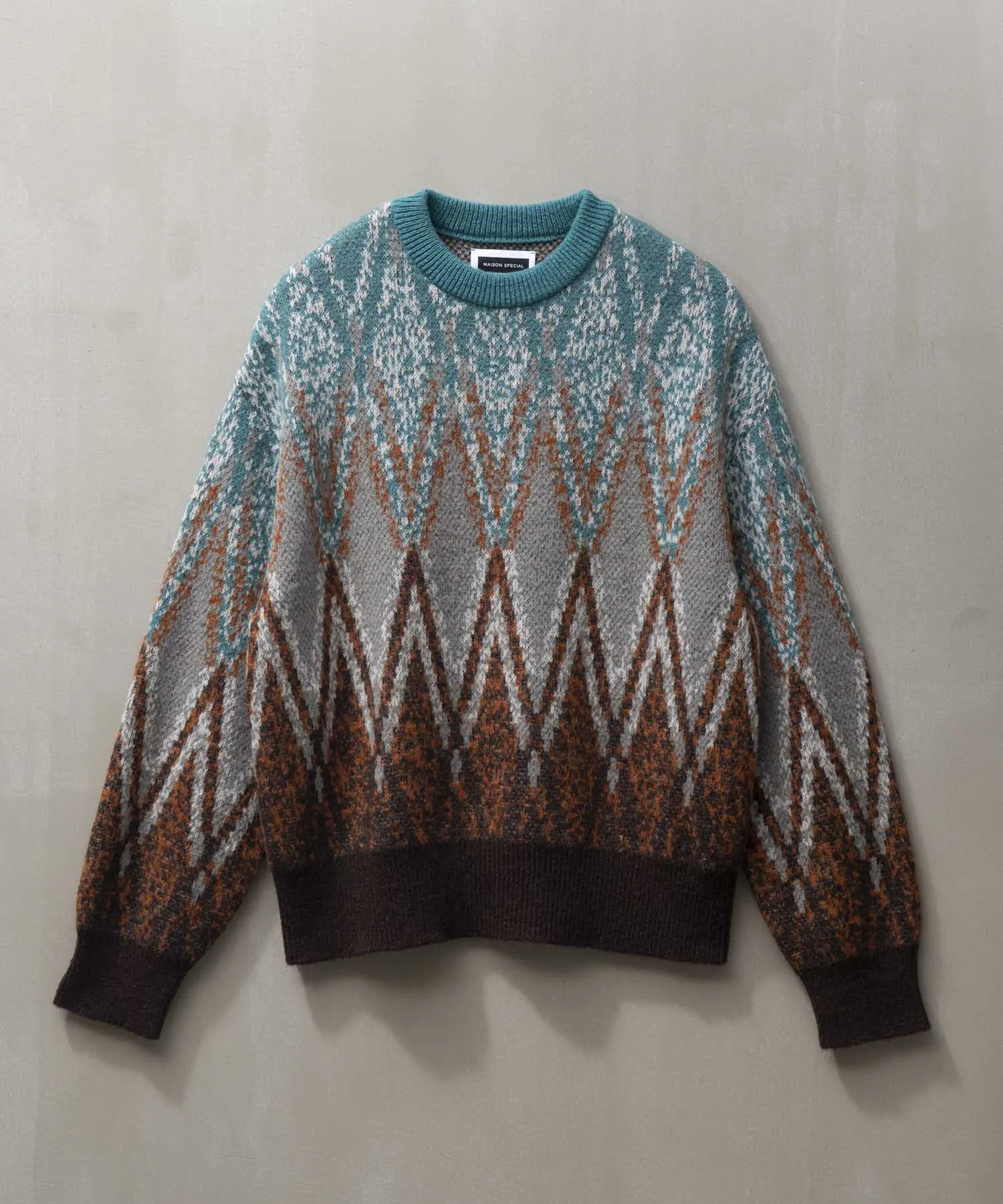 Airy Mohair Argyle Prime-Over Crew Neck Knit Pullover