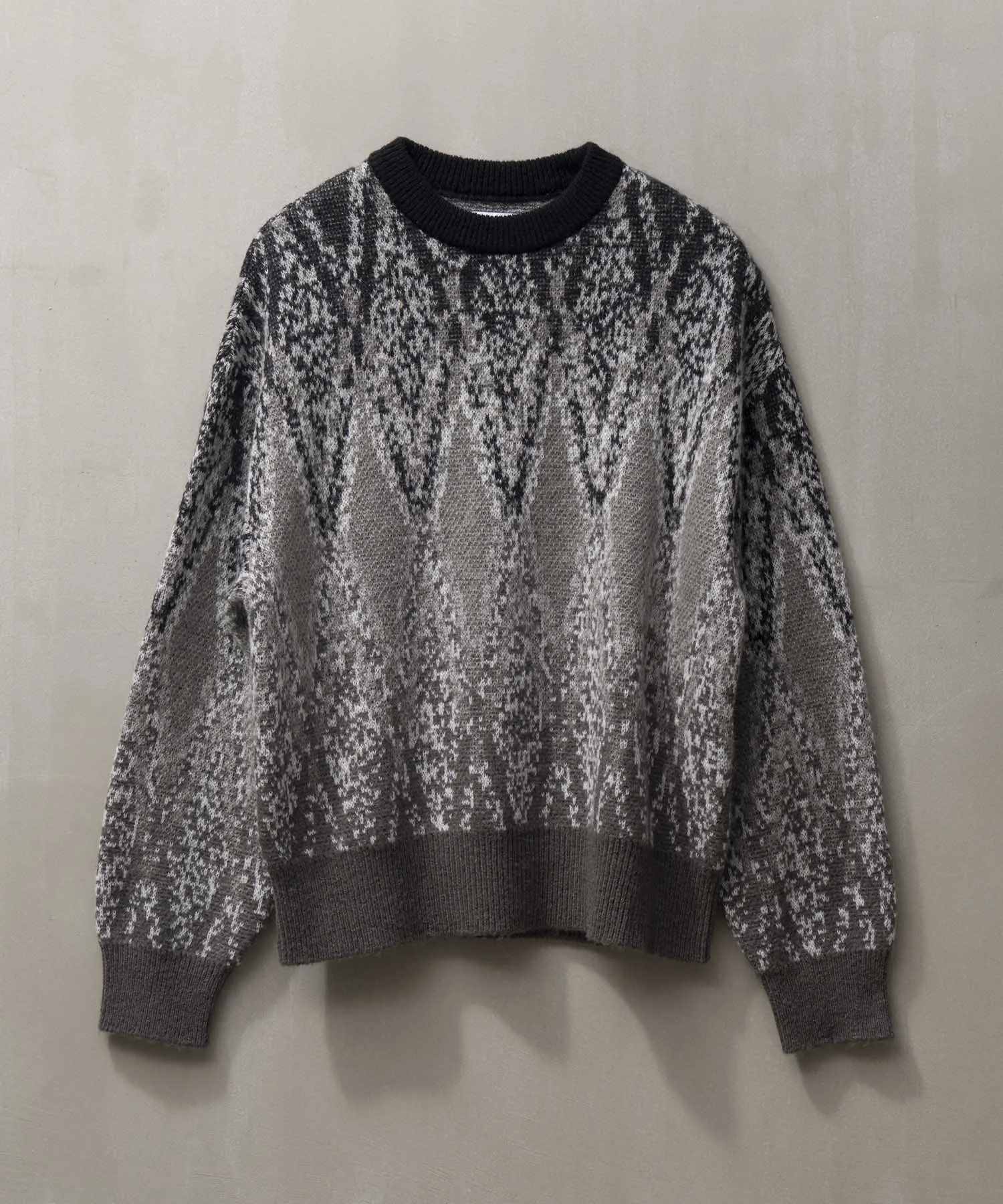 Airy Mohair Argyle Prime-Over Crew Neck Knit Pullover