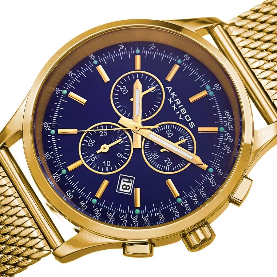 Akribos Xxiv Blue Dial Chronograph Gold-Tone Men's Watch AK625BU