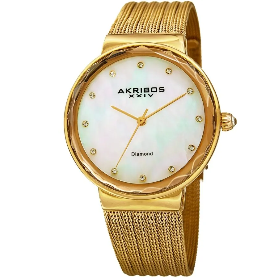 Akribos Xxiv Quartz Diamond White Dial Ladies Watch AK1009YG