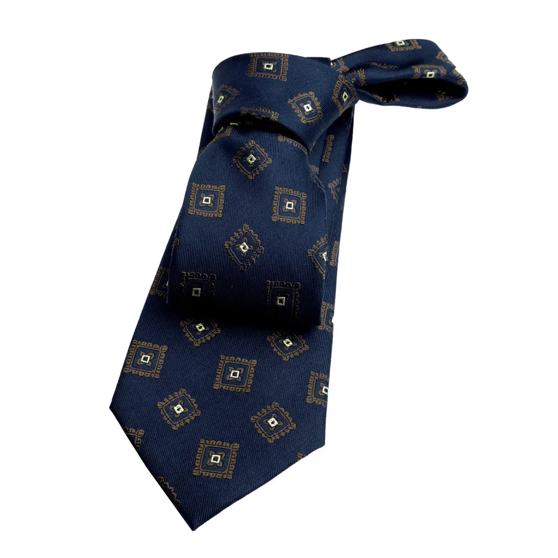 Andover Foulard Silk Tie, Navy / Bronze / Silver