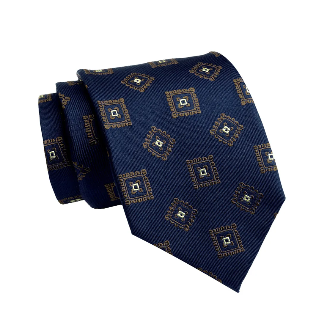 Andover Foulard Silk Tie, Navy / Bronze / Silver