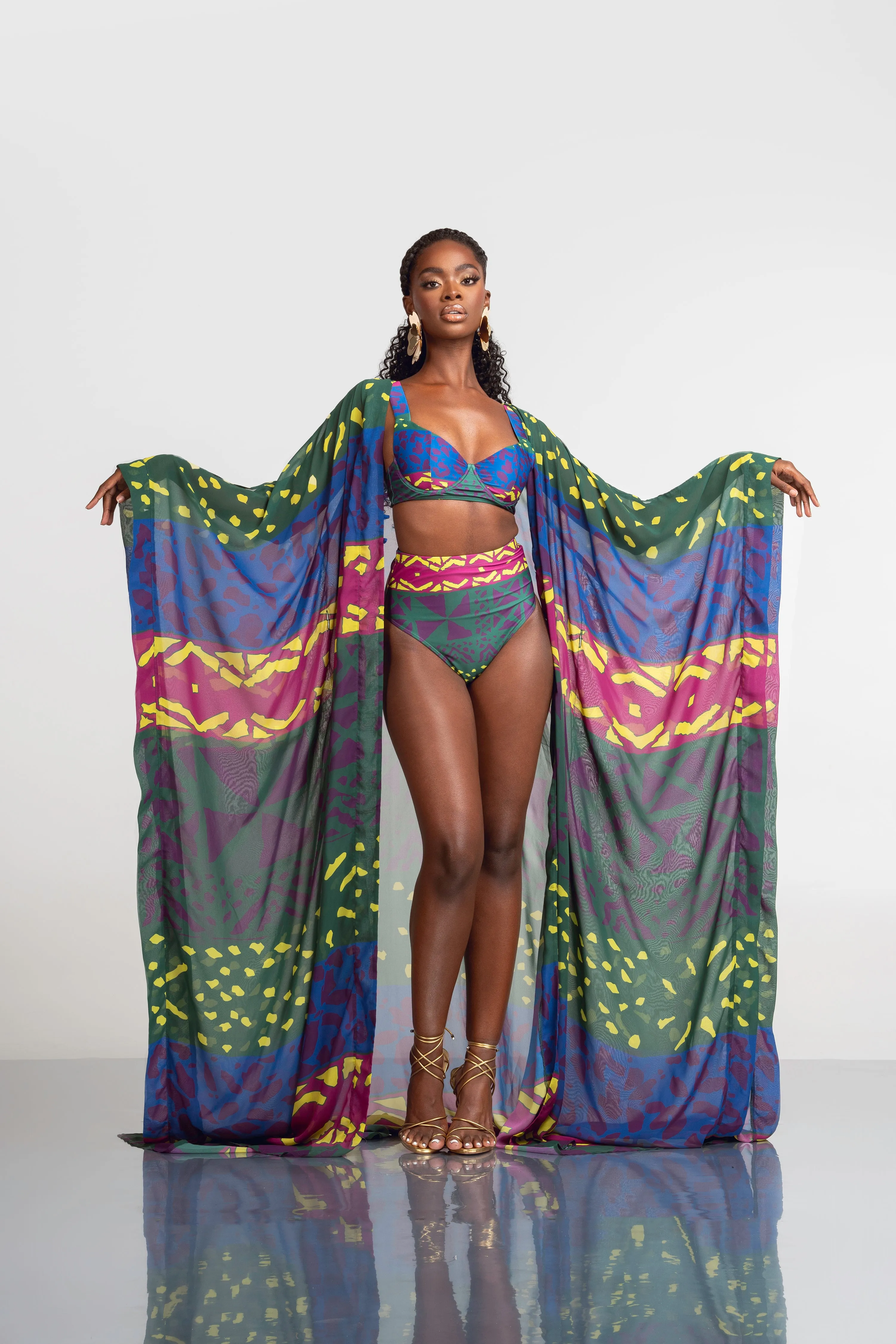 ANU GREEN LONG KAFTAN CHIFFON KIMONO