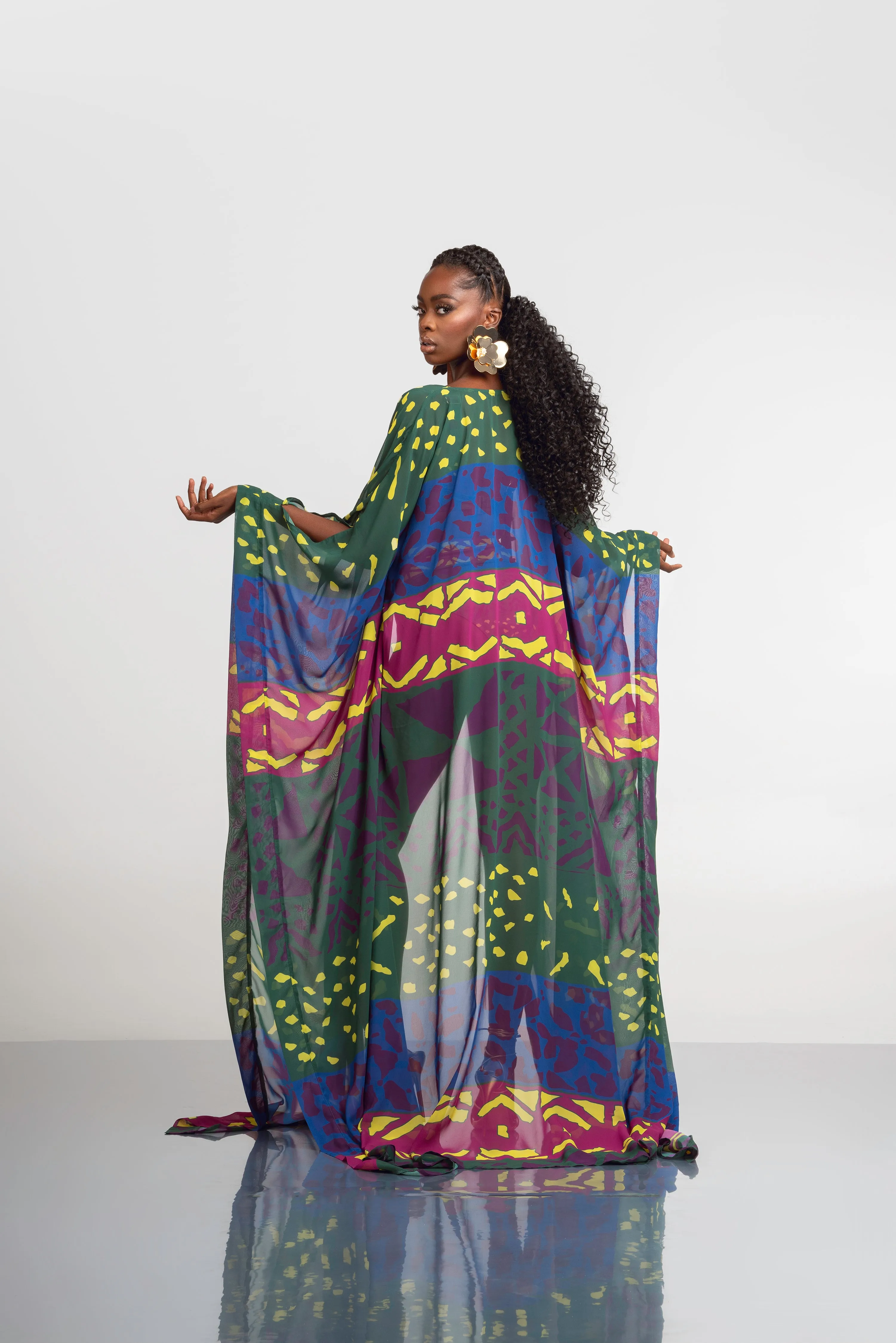 ANU GREEN LONG KAFTAN CHIFFON KIMONO