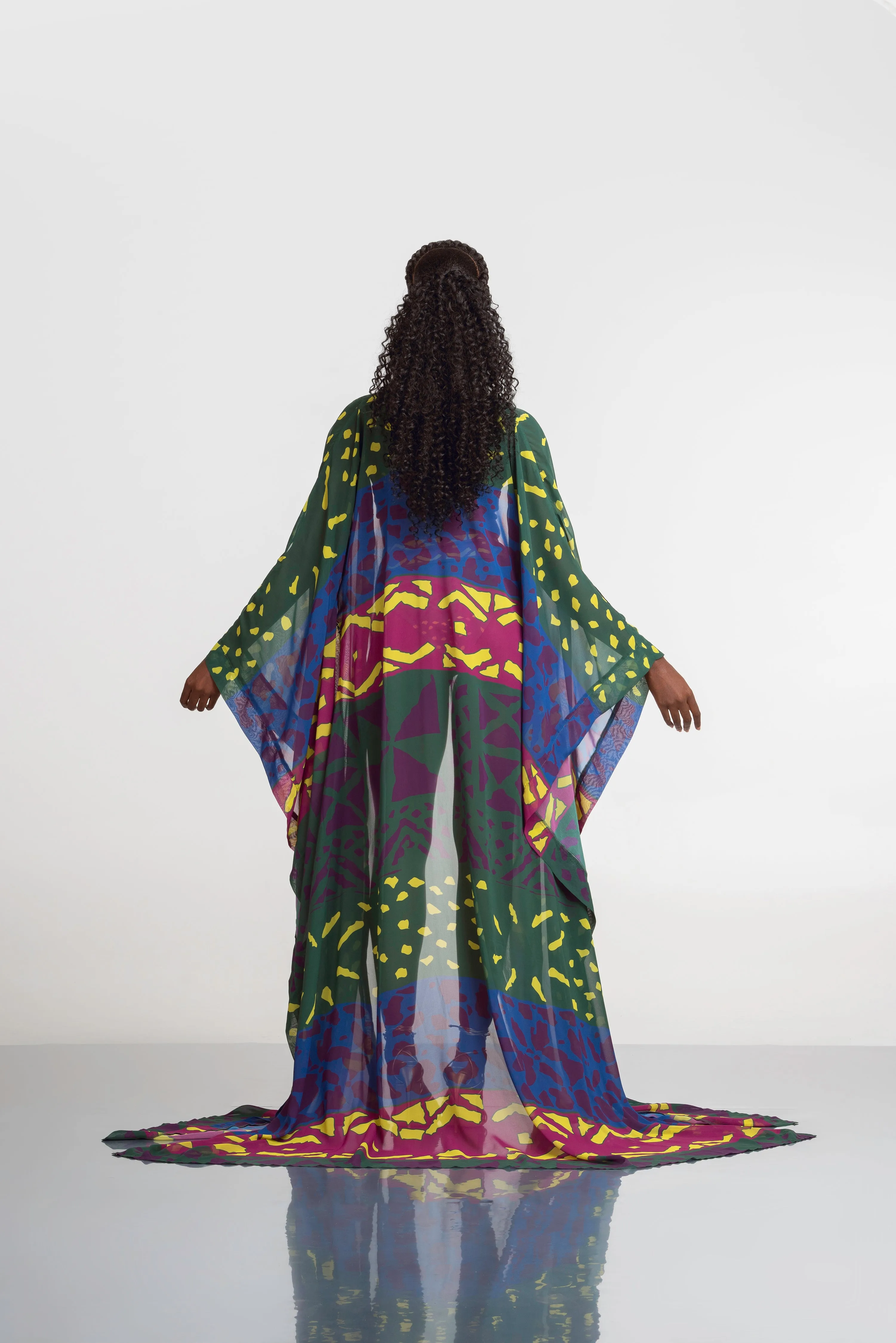 ANU GREEN LONG KAFTAN CHIFFON KIMONO