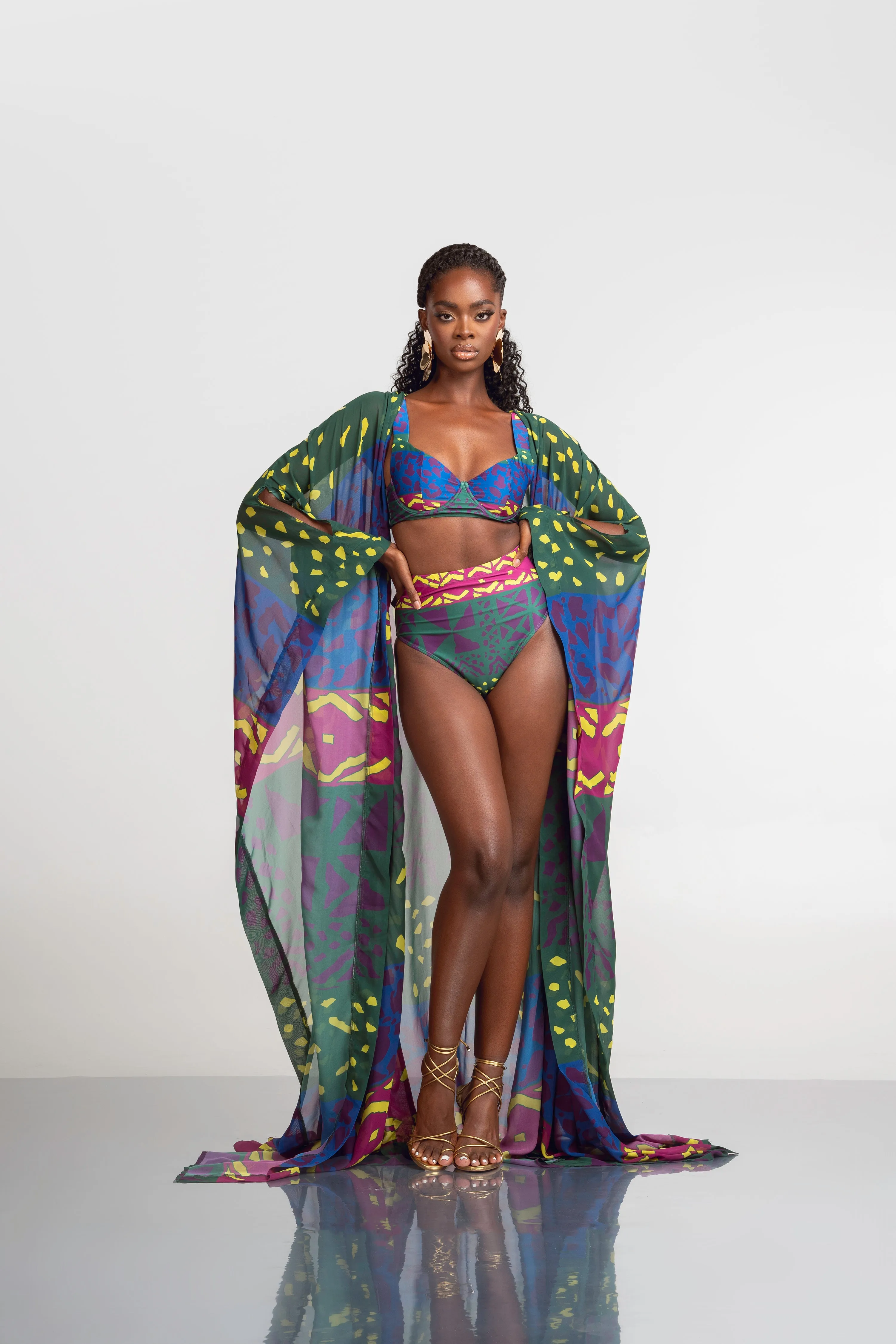 ANU GREEN LONG KAFTAN CHIFFON KIMONO