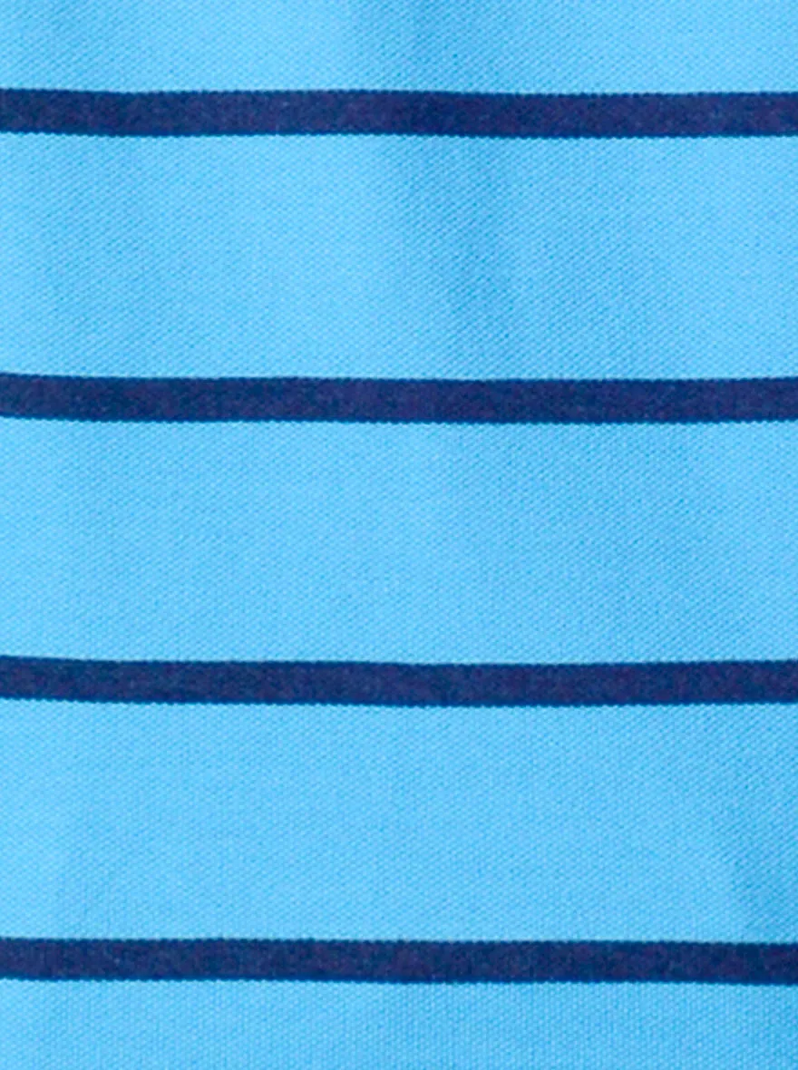 Aqua Blue Striped Slim Fit Polo T-shirt | Greenfibre