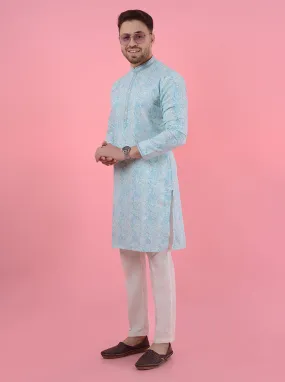 Aqua Blue White Kurta Pajama | TULA