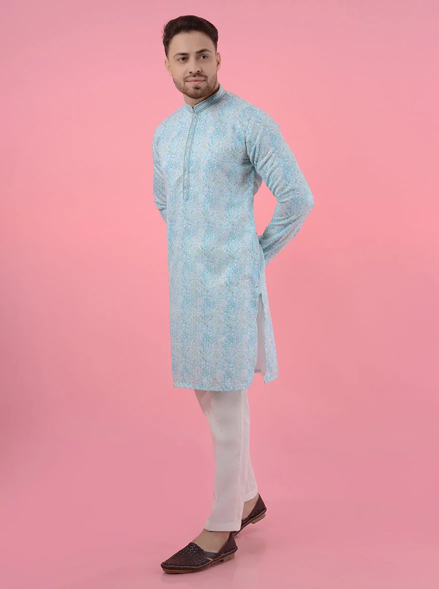 Aqua Blue White Kurta Pajama | TULA