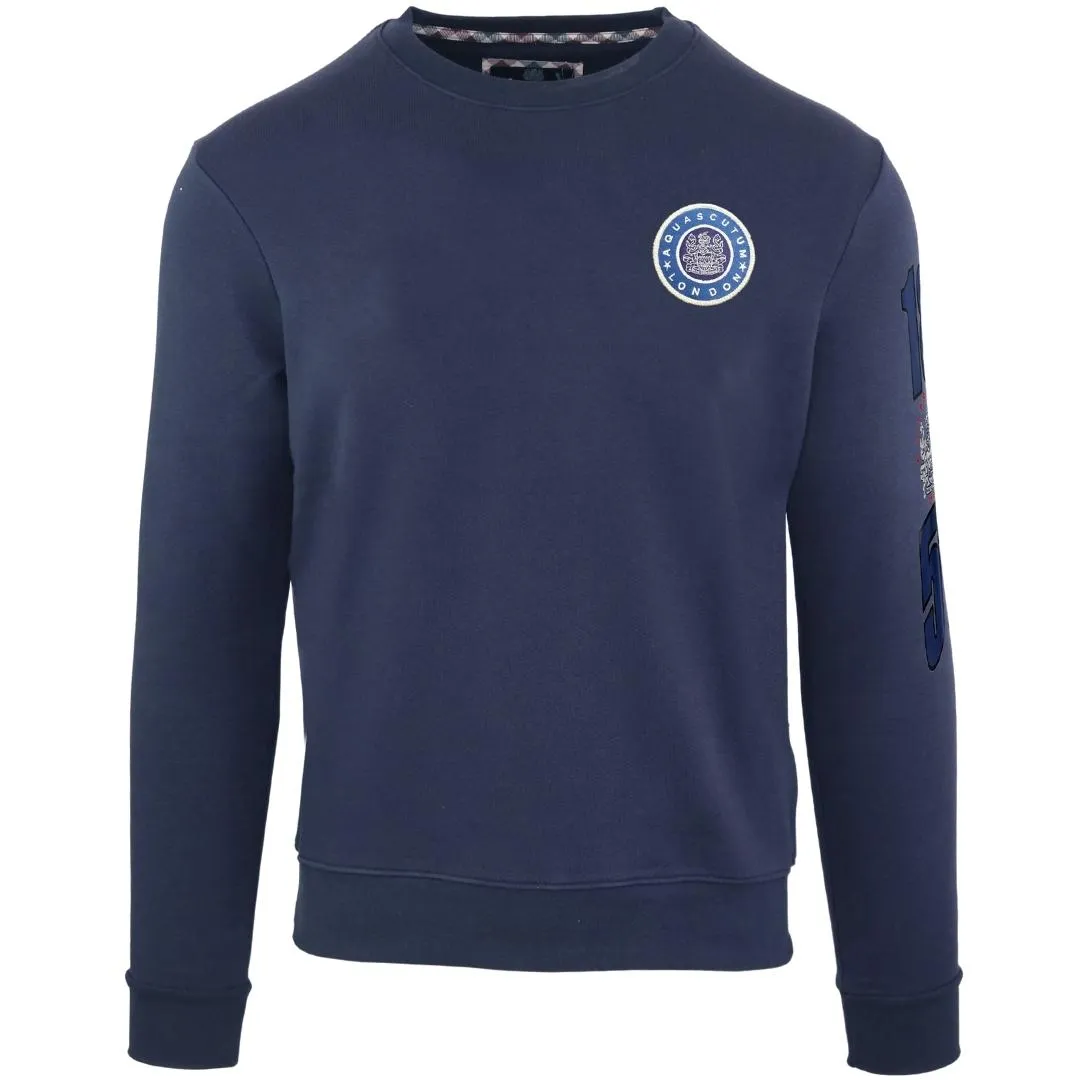 Aquascutum Embossed Circle Small Logo Navy Sweatshirt