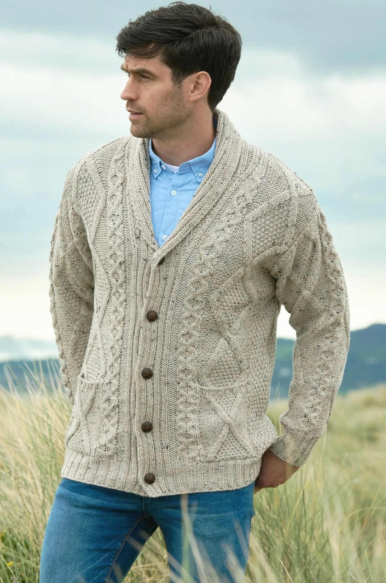 Aran - Men's Kerry Cardigan - Oat