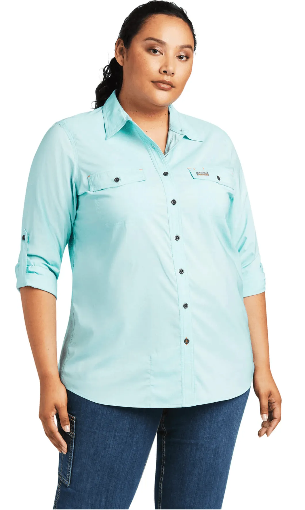 Ariat Women's  Rebar Venttek Long Sleeved Button-Down Work Shirt Aqua Sky Heather 10039480