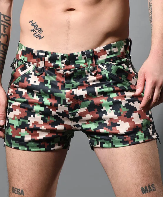 Army Skinny Stretch Zipper Shorts