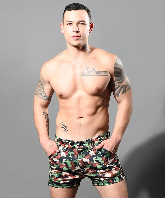 Army Skinny Stretch Zipper Shorts