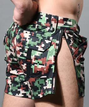 Army Skinny Stretch Zipper Shorts