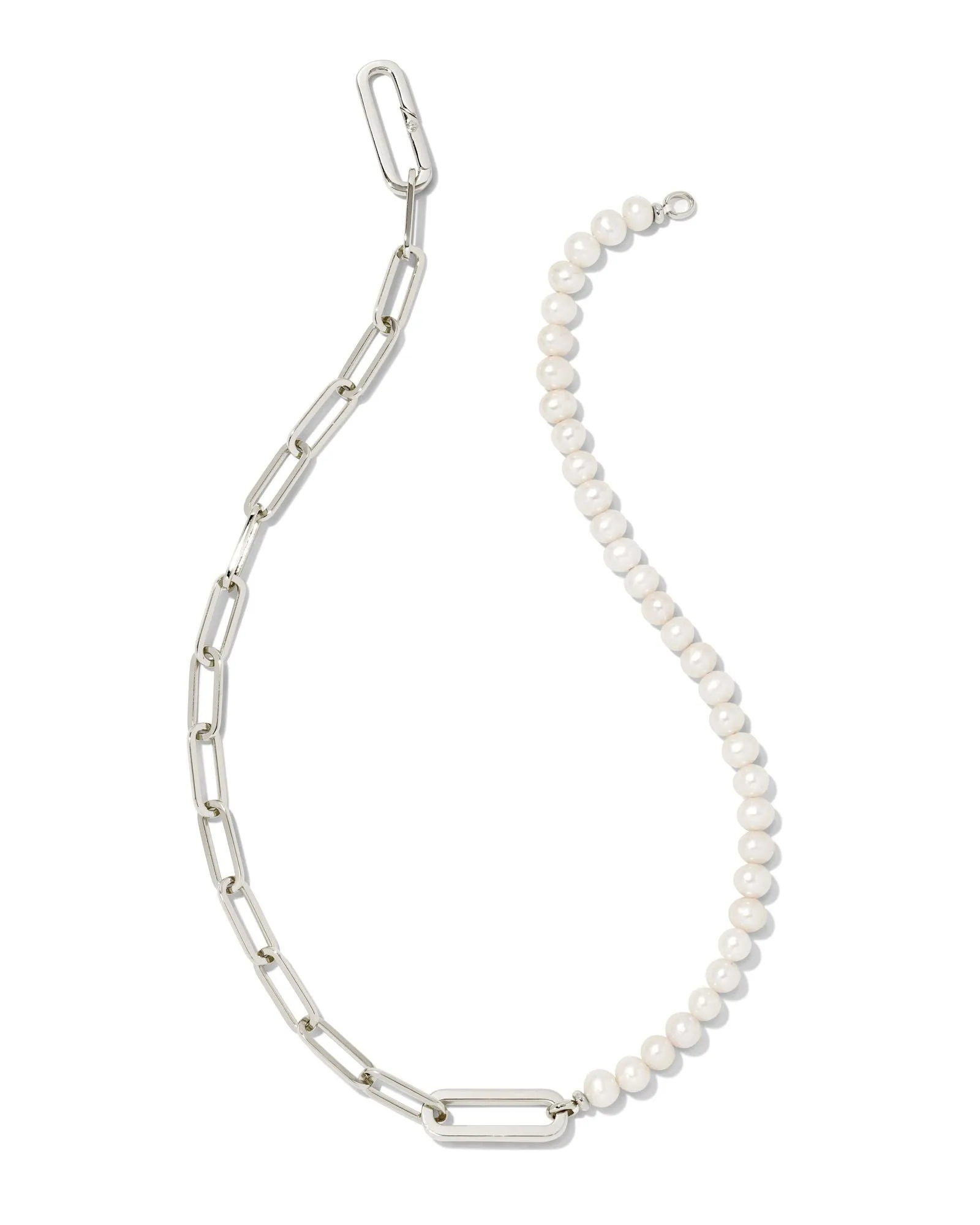 Ashton Rhodium Half Chain Necklace in White Pearl